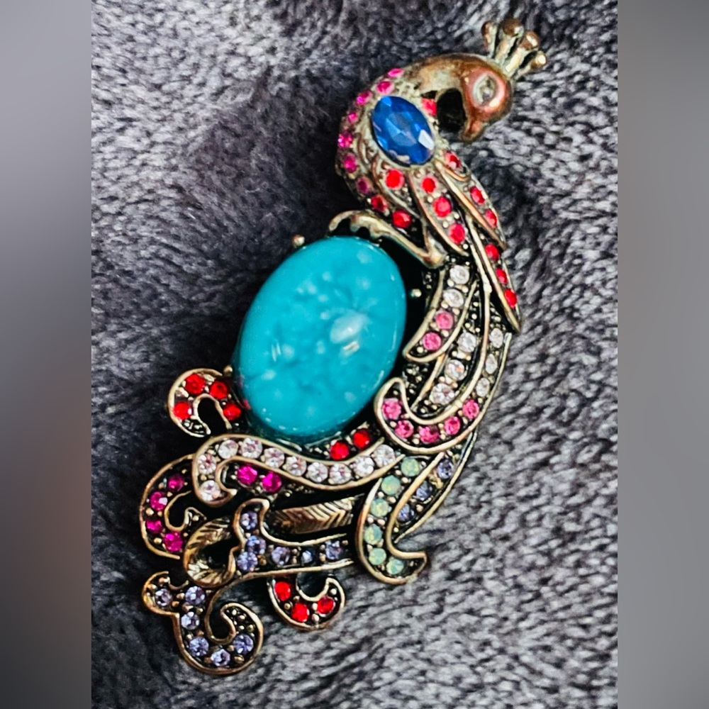 Beautiful Multi-Colored Peacock Brooch